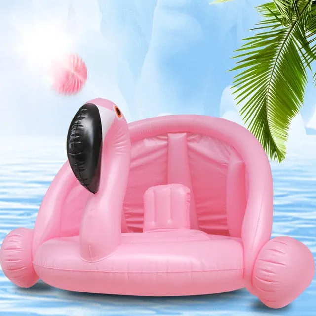0-3 Years Old Baby Inflatable Flamingo Swan Pool Float with Sunshade