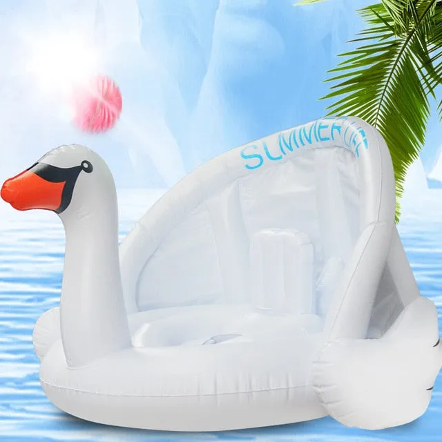 0-3 Years Old Baby Inflatable Flamingo Swan Pool Float with Sunshade