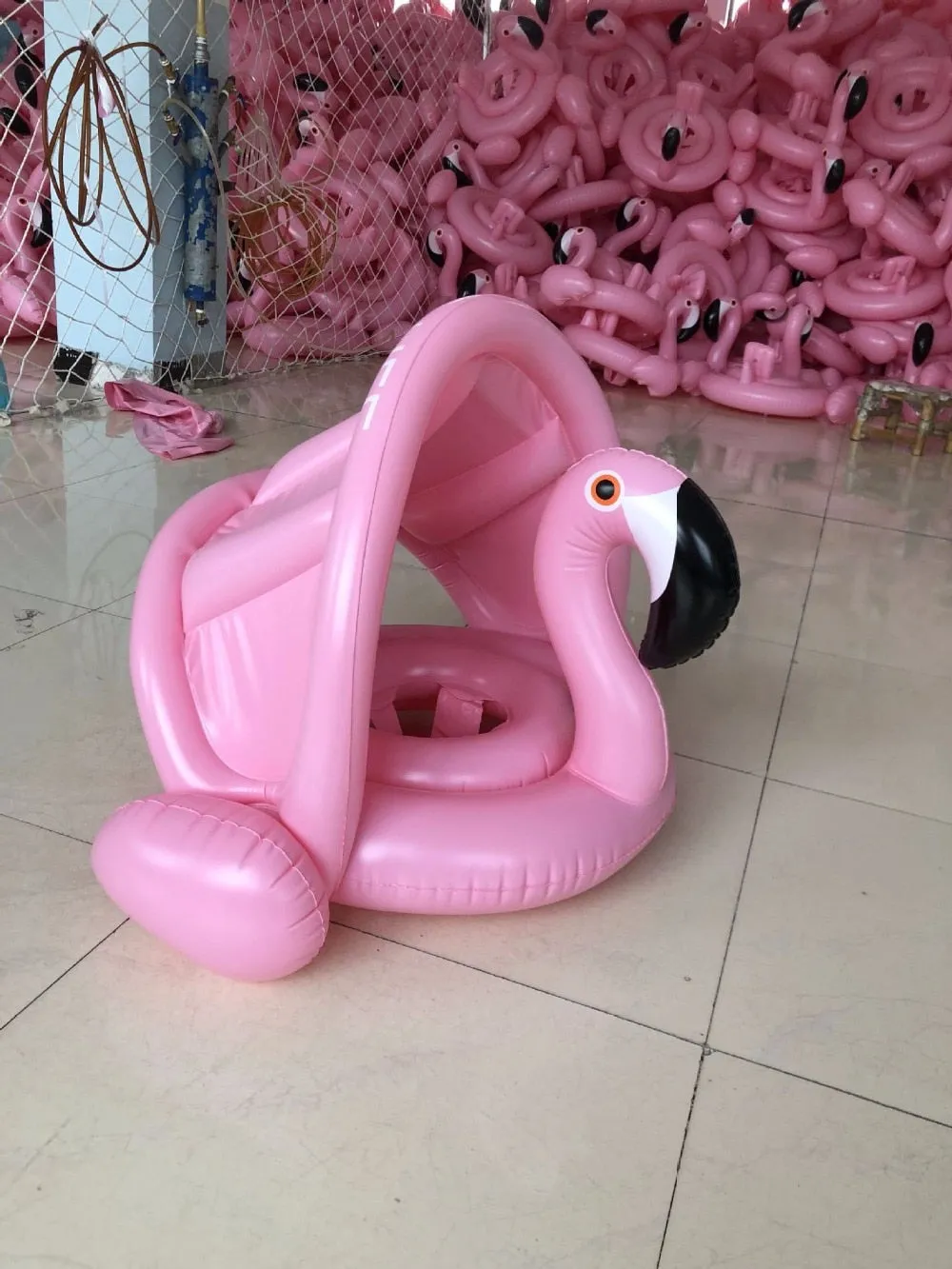 0-3 Years Old Baby Inflatable Flamingo Swan Pool Float with Sunshade