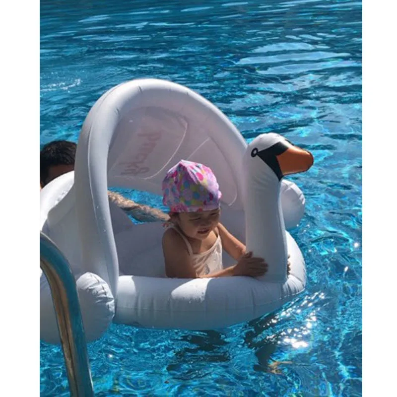0-3 Years Old Baby Inflatable Flamingo Swan Pool Float with Sunshade