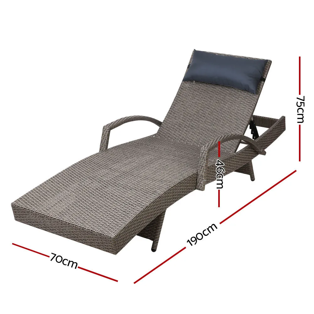 2x Sun Lounge | Wicker Lounger | Outdoor Furniture | Beach Armchair | Adjustable | Grey & Beige