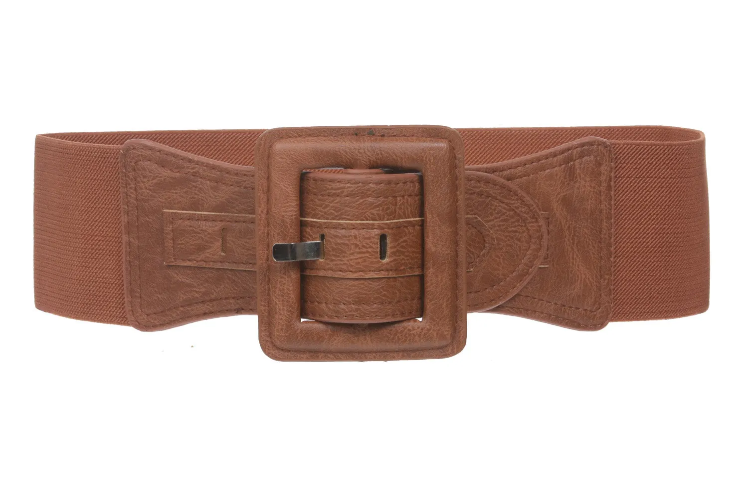 3" Wide High Waist Fashion Stretch Belt with Square Buckle Size: One