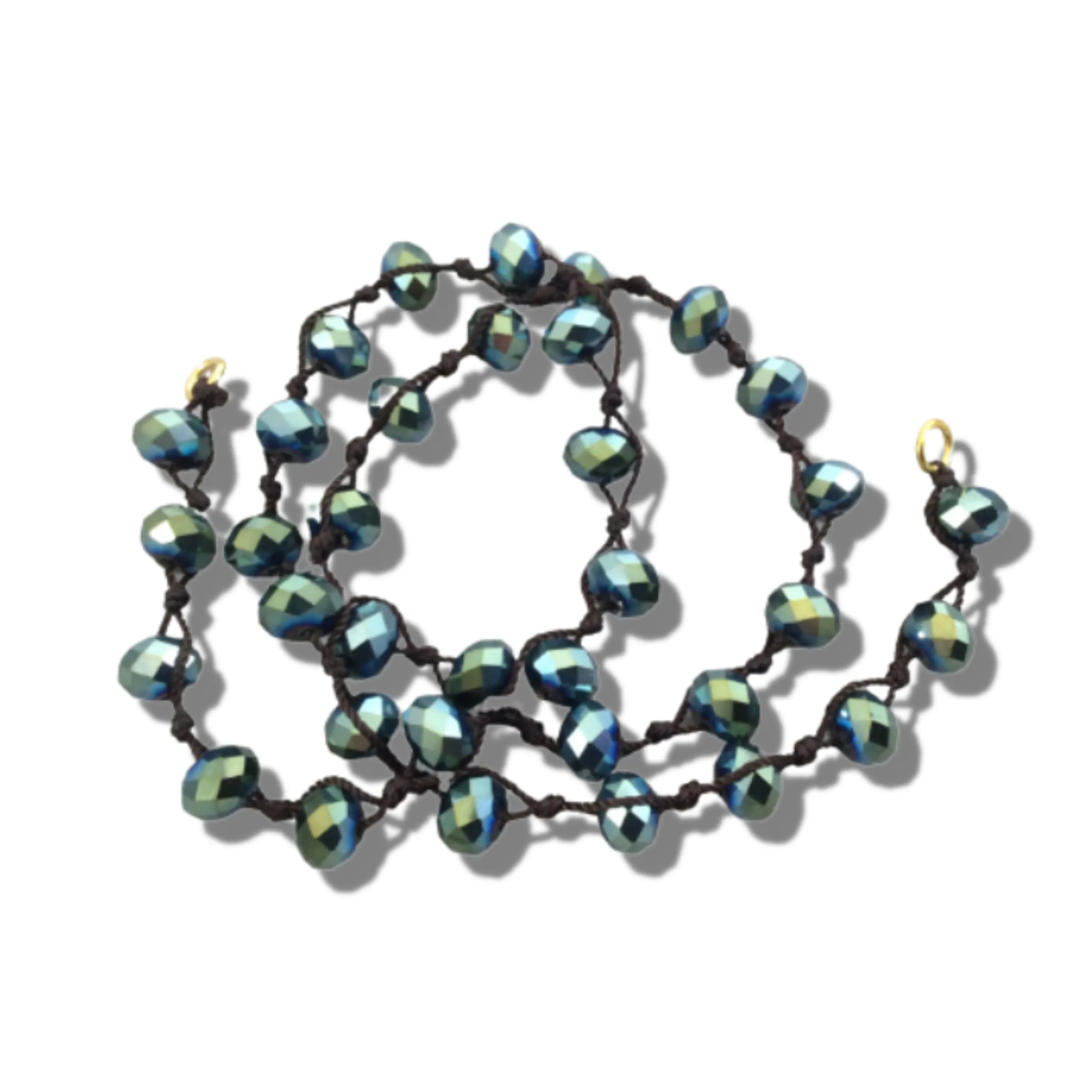 Beaded Crystal Necklace | 18 inch Dark Brown Hand Knotted Necklace with 8mm Pine Green Chinese Crystal