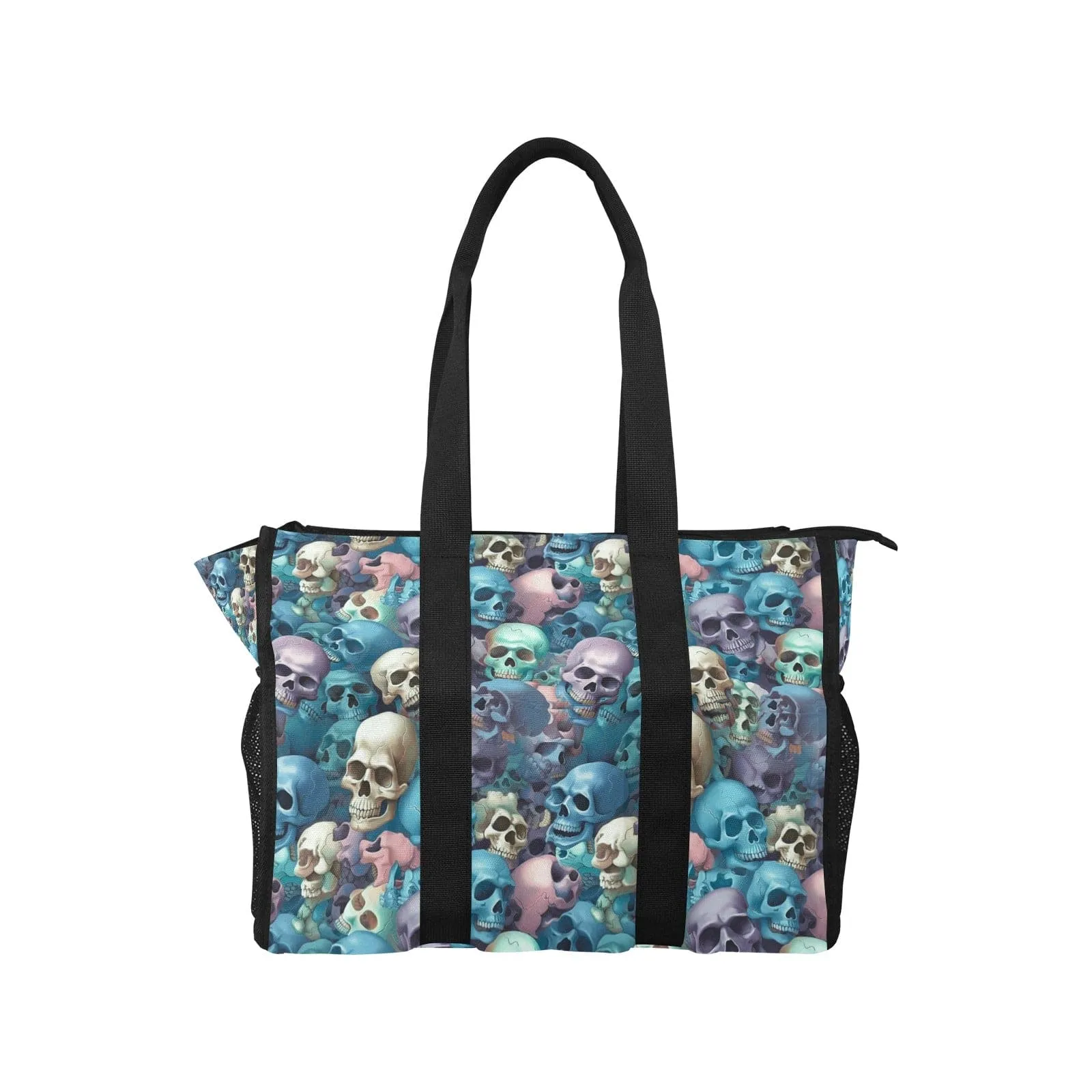 Blue And Pink Skulls Large Tote Bag