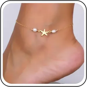 Bohemian Starfish Pearl Ankle Bracelet Gold Sea Star Pearl Anklet Chain Pearl Chain Anklets Starfish Pearl Anklets Summer Beach Foot Chain Jewelry for Women Gifts