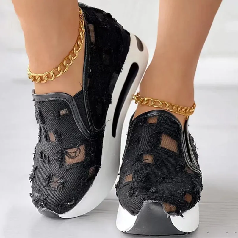 Canvas Mesh Thick Bottomed Women's Sandals