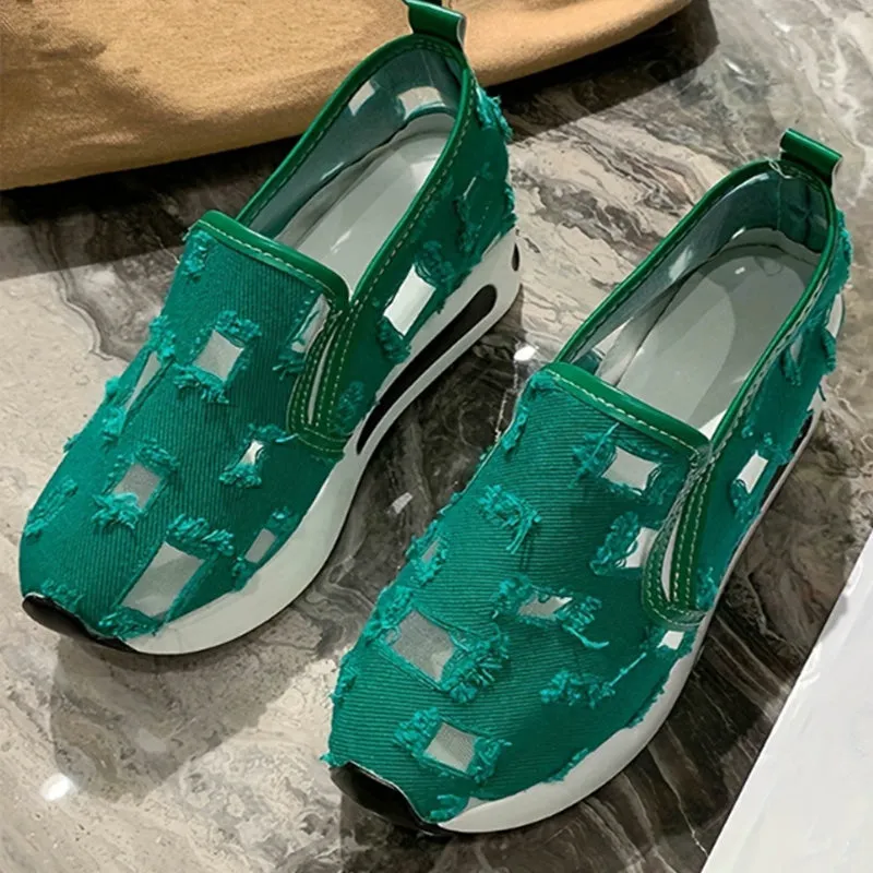 Canvas Mesh Thick Bottomed Women's Sandals