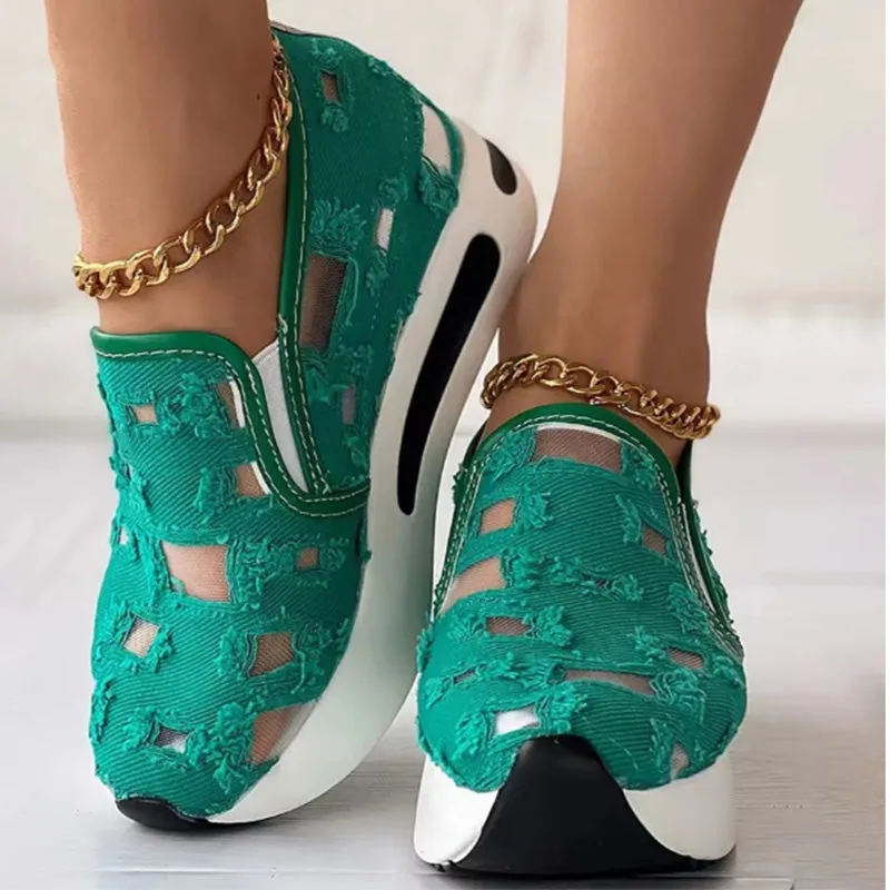 Canvas Mesh Thick Bottomed Women's Sandals