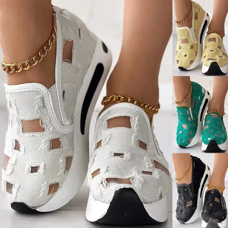 Canvas Mesh Thick Bottomed Women's Sandals