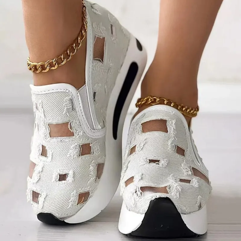 Canvas Mesh Thick Bottomed Women's Sandals