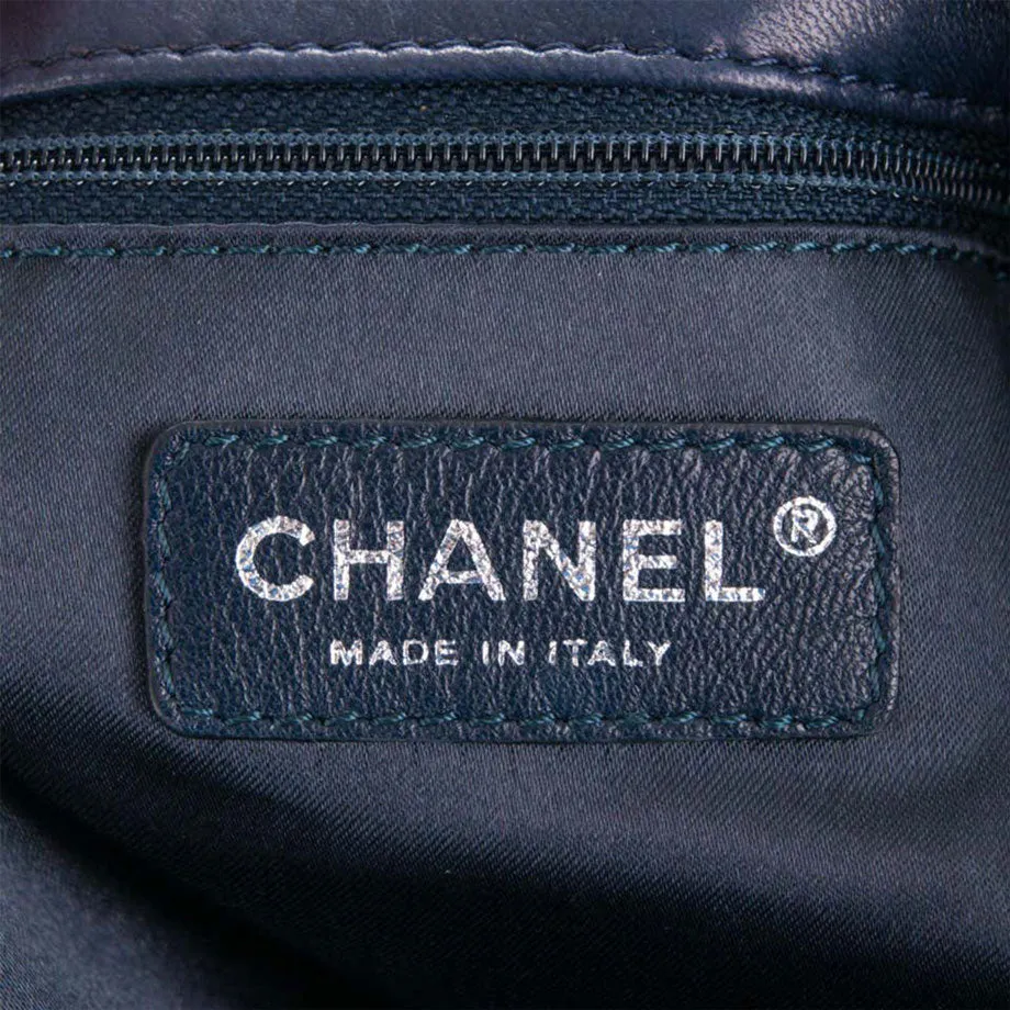 Chanel Modern Thick Chunky Chain Exotic Python Metallic Blue Hobo Slouchy Tote