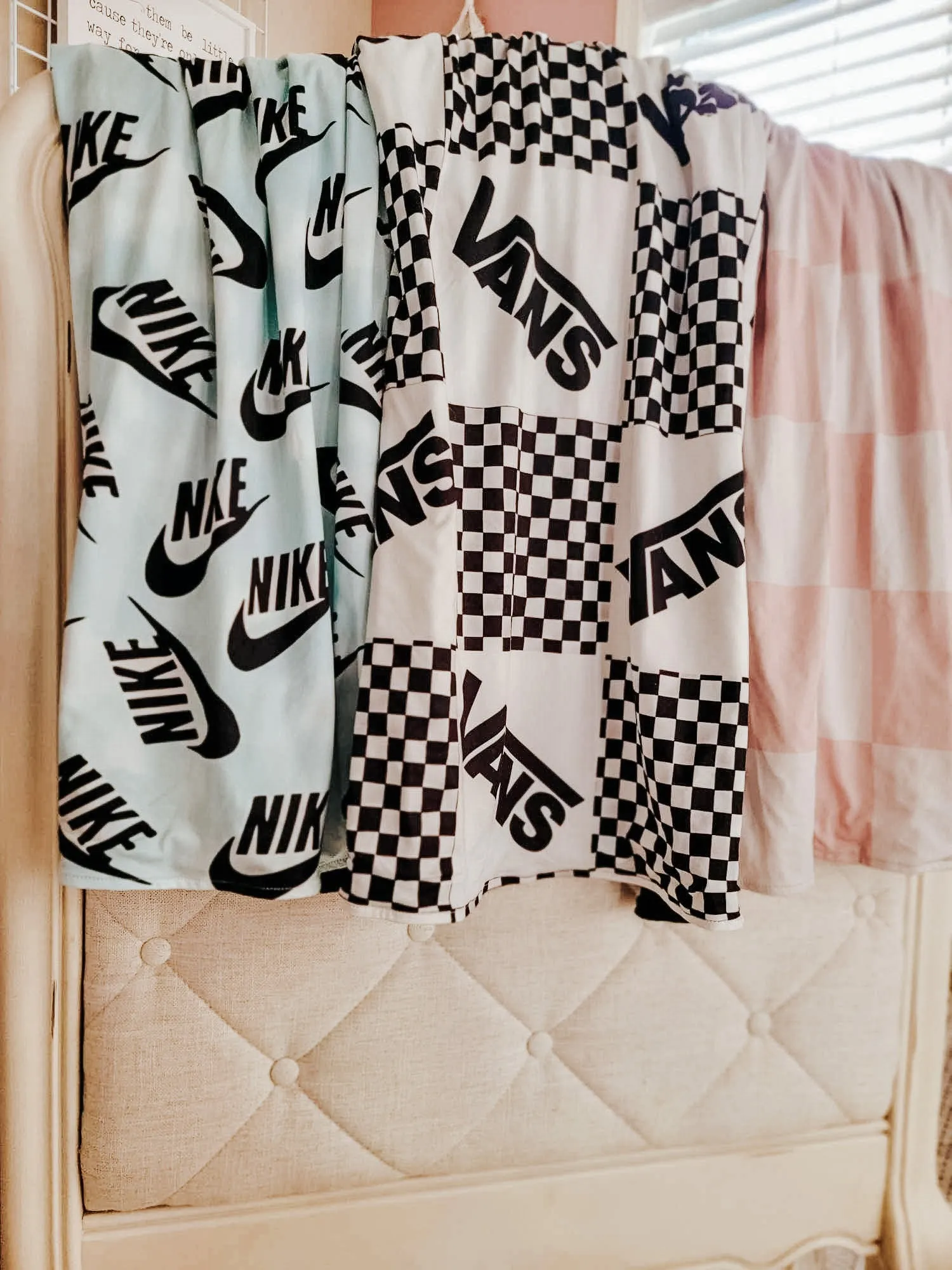 Kids Blankets Minky & Cotton Spandex - Blush/Tan Check