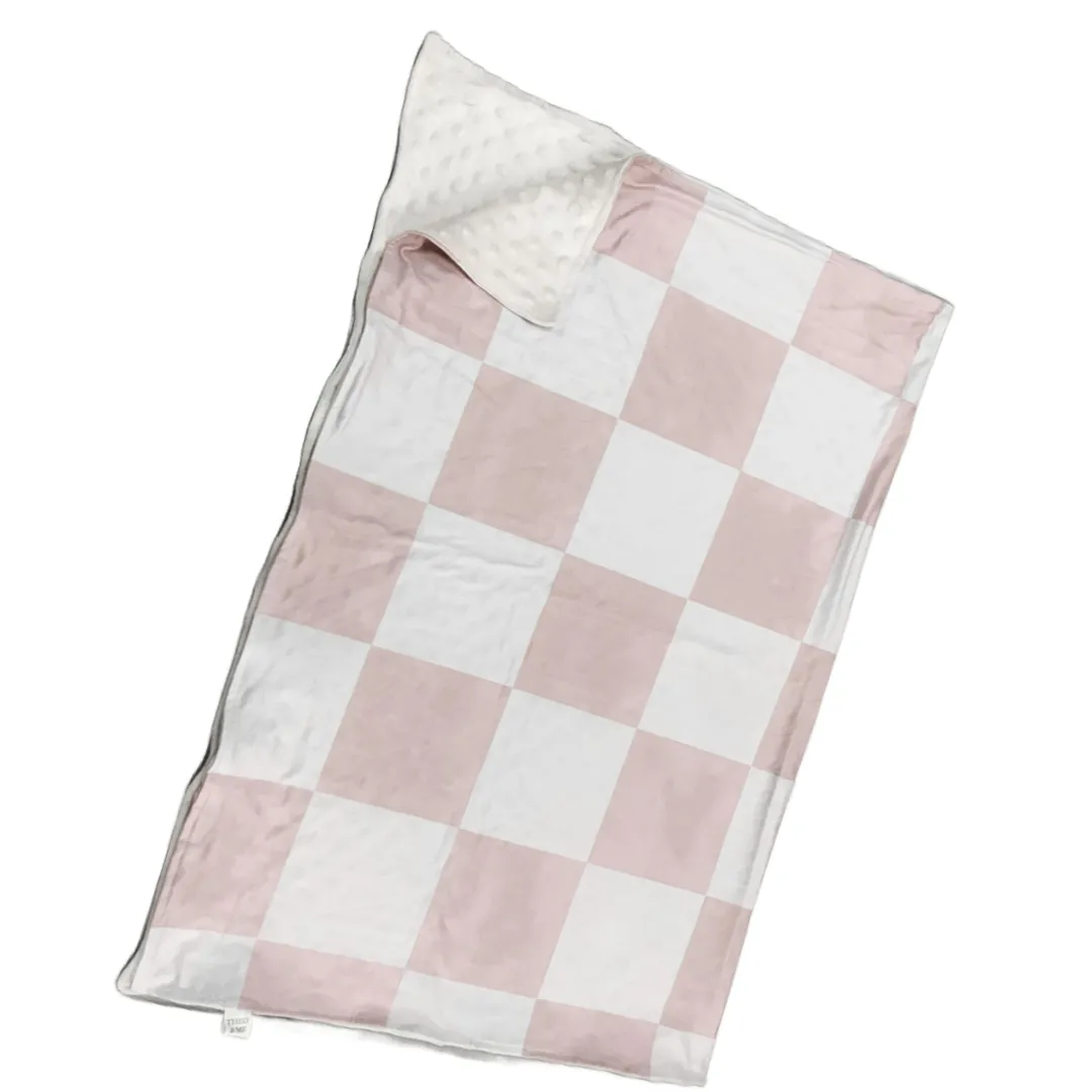 Kids Blankets Minky & Cotton Spandex - Blush/Tan Check