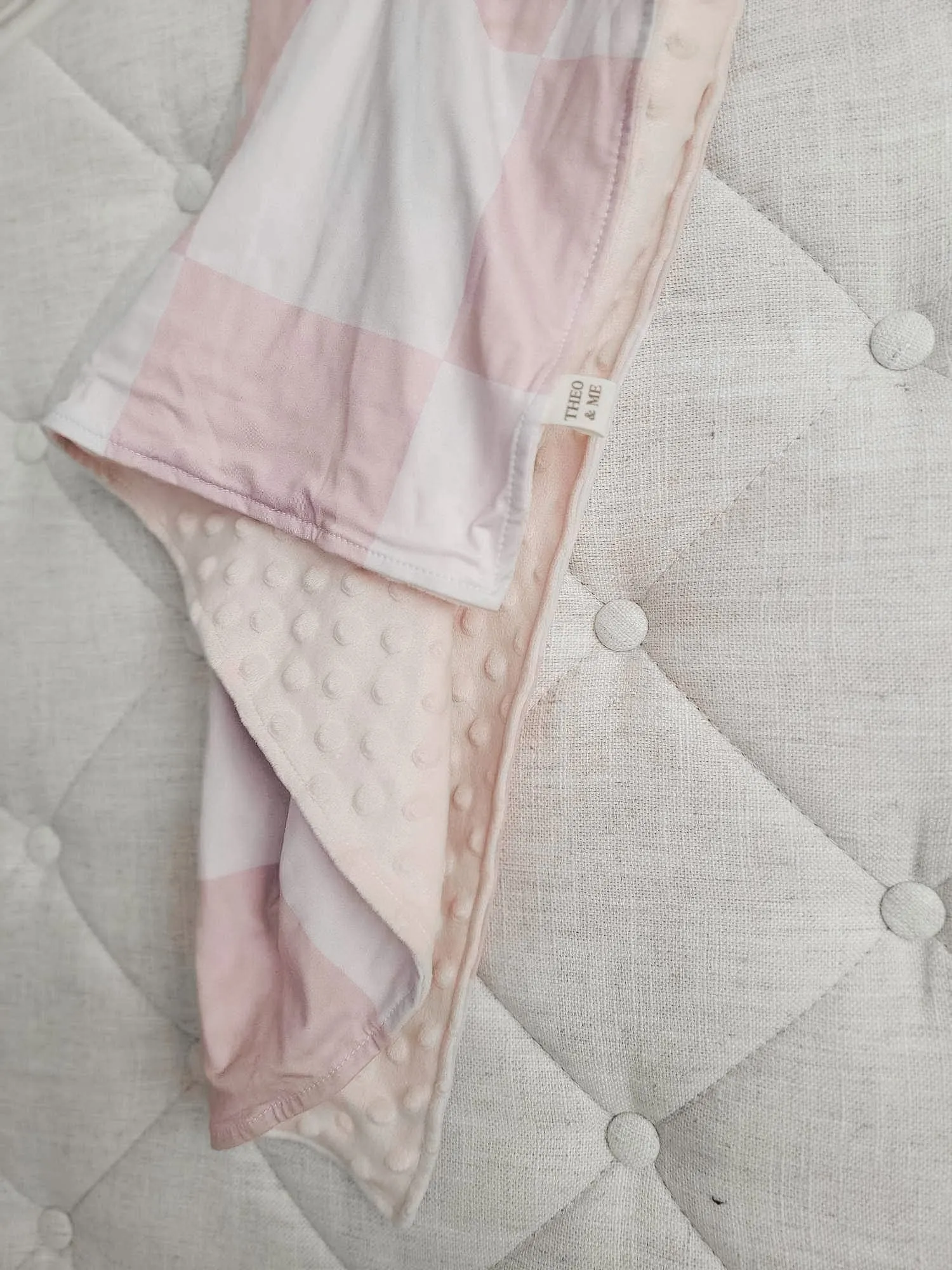 Kids Blankets Minky & Cotton Spandex - Blush/Tan Check