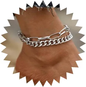 Silver Chunky Chain Ankle Bracelet Dainty Cuban Link Chain Anklet Minimalist Paperclip Chain Anklet Beach Barefoot Sandals Foot Jewelry for Women Teen Girls