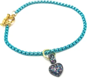 Vibrant Turquoise Blue Anklet with Heart Pendant