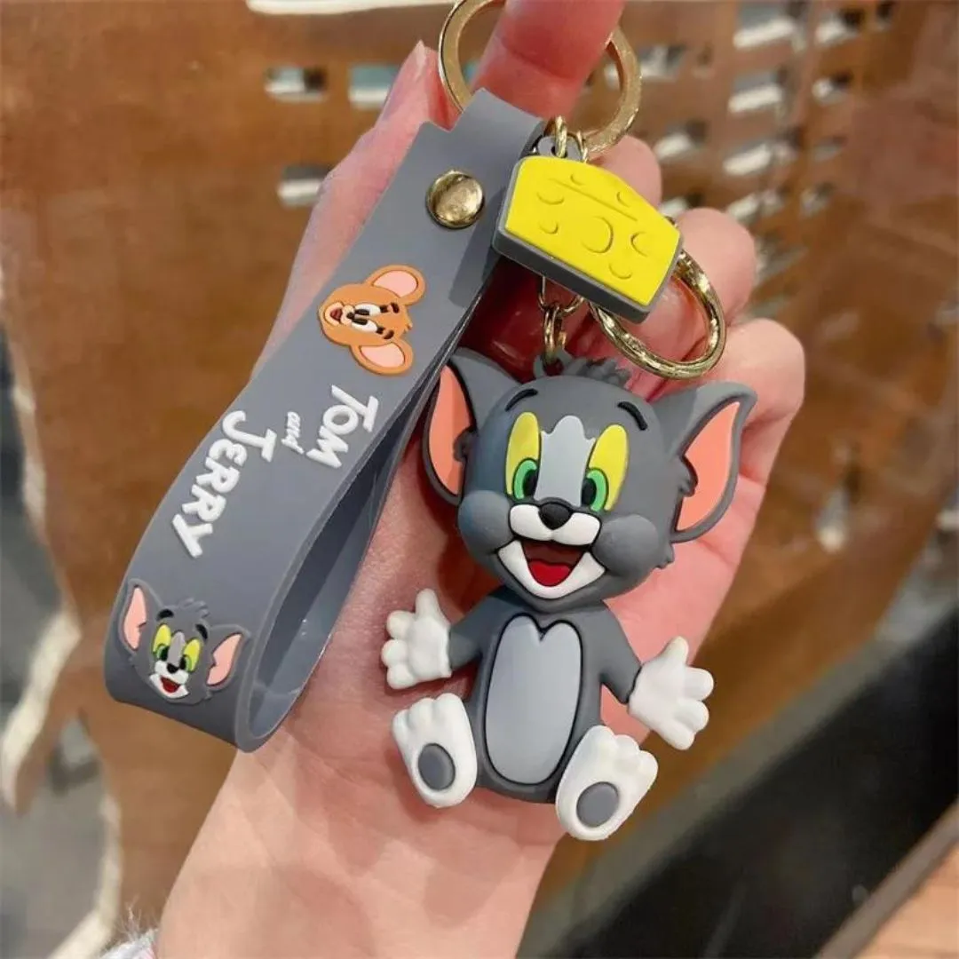 Whimsical 3D Rubber Silicon Cartoon Keyrings - Tom /Jerry ( Pack of 1 )